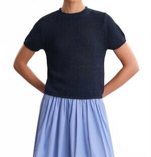 NEW 525 AMERICA roll edge short sleeve sweater in blue